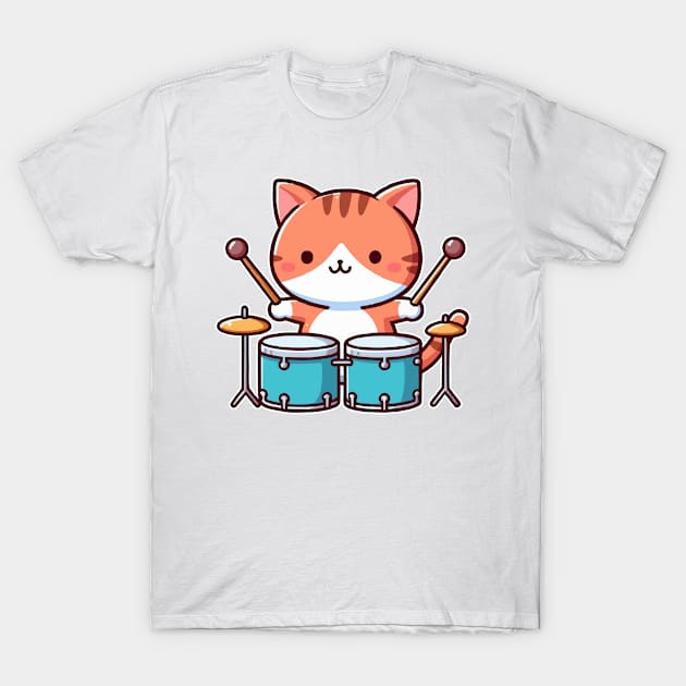 Cute Cat Drummer T-Shirt by fikriamrullah